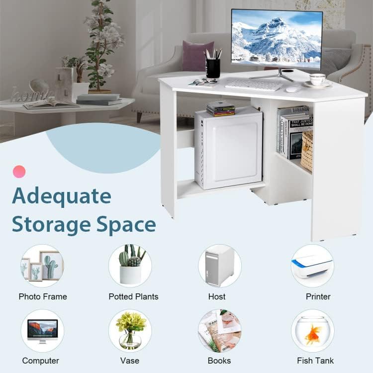 Miniatura 4 de RLAVUTOU Escritorio esquinero que ahorra espacio, escritorio pequeño para computadora de esquina para espacio pequeño, escritorio esquinero para