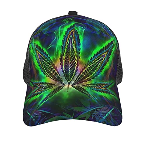 Zltegako Casquette de baseball unisexe Trippy Shining Cannabis Impression 3D Réglable Snapback Bord incurvé Hip Hop Chapeau de camionneur pour homme femme Noir, Comme indiqué sur la photo, taille – vue 3