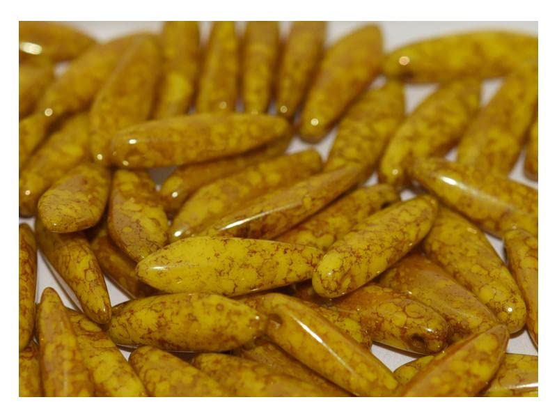 100 pcs Dagger Beads 5x16 mm, Lemon Terracotta Red, Czech Glass