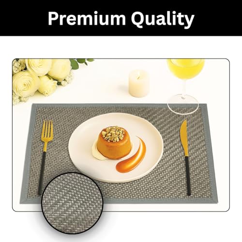 Image of Amazon Brand - Umi PVC Vinyl Basket Design Placemat STBT001 | Heat Resistant, Wipe Clean, Anti-Skid Table Mats for Dining Table, Kitchen & Home Decor (30x45 CM Grey Set of 6)