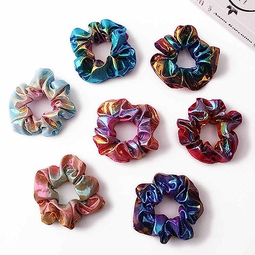 SHTGOI Pack of 8 Hair Scrunchies Elastic Fabric Hair Bobbles Laser Hair Bands Hot Embossing Two-Tone Rubber Bands Tie-Dye Silk Scrunchie Scrunchy Scrunchy Hair Accessories for Women and Girls Colours - Image 4