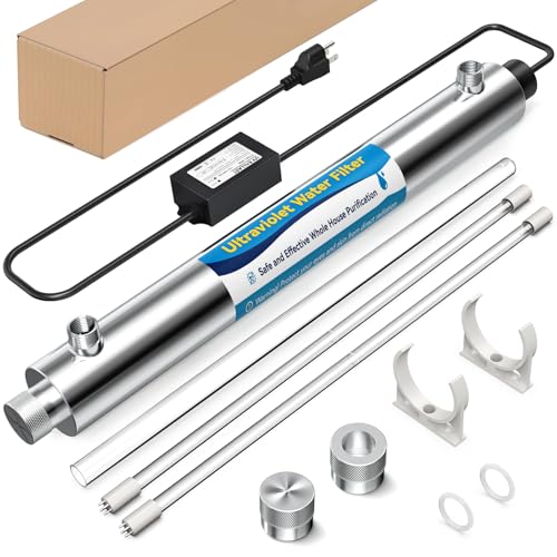 UV Water Filter Whole House, 55W 120V Water Purifier Filter System for Whole House Water Purification, 12GPM, 3/4' MNPT Inlet/Outlet for Purity, +1 Extra Bulb