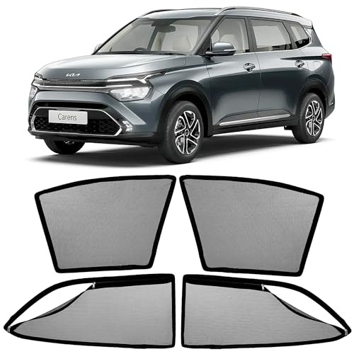 Image of AutoStory Magnetic Car Sunshade for Kia Carens | Front Half Cut for Mirror Visibility + Rear Full Coverage with Zipper | Heavy Heat & UV Protection | Privacy Side Window Curtains Shades