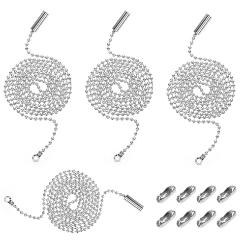 Image of 4Pcs Ceiling Fan Pull Chain Extender 1 Meter Stainless Steel Pull Chains String Extension qith Connector,3mm Beaded Ball Light Switch Chain Extender for Ceiling Fans and Light Fixtures