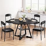 Round Dining Table Set for 4, Kitchen Table and Chairs for 4, Circle Table Round Pedestal Dining Room Dinner Dinette Table Set,5 Piece Space Saving Wood Kitchen & Dining Room Tables (Black, 47In)