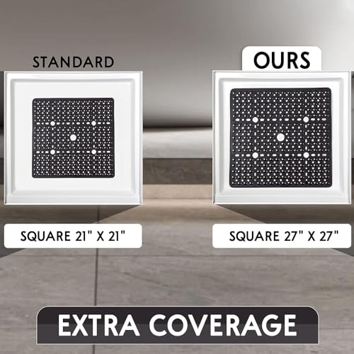 Image of ENKOSI Large Square Shower Mat - 27x27 inch Non Slip Shower Mats - Green Shower Mats for Showers Anti Slip - Shower Non Slip Mat - Shower Mat with Drain Hole - Square Bathroom Mat (Clear Green 27x27)