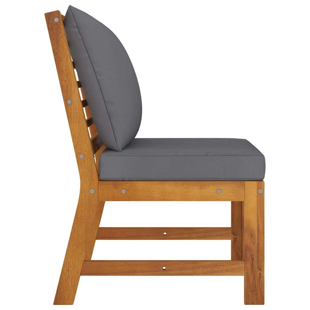 Modułowa sofa środkowa z ciemnoszarymi poduszkami, lite drewno akacjowe, odporna na warunki atmosferyczne, element sofy ogrodowej, na taras, balkon, do wypoczynku na świeżym powietrzu i