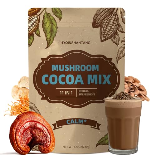 Mushroom Hot Cocoa Mix, 10 Mushrooms, MCT and Cocoa Powder with L-Theanine, Mushroom Coffee Alternatives for Sleep, 8.5 Oz