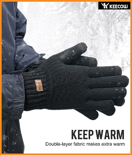 KEECOW Thermo Handschuhe Herren Winter Warm, Touchscreen Handschuhe Winddicht Atmungsaktiv Gefüttert for Outdoor Sports Fahrradfahren Laufen Wandern Skifahren Motorrad Camping(Schwarz)