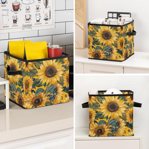 Boîte de rangement tournesol panier pliable vêtements tissu 28cm - 8