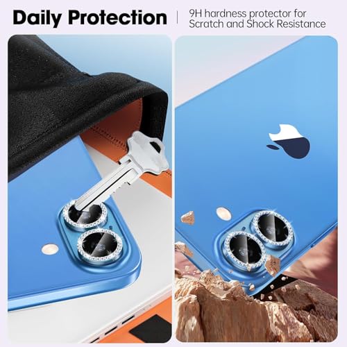 Image of for iPhone 16 /16 Plus Camera Lens Protector Bling Individual Metal Diamond Ring 9H Hardness Scratchproof Protector, Stylish Phone Accessories, Case Friendly (Blue Diamond)