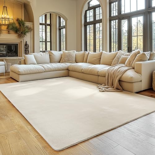 SIMPEX Teppich Wohnzimmer Creme 120x160 cm Kurzflor Teppich Waschbar, weich & rutschfest, modern einfarbiges Design für Wohnzimmer, Küche Schlafzimmer, & Kinderzimmer