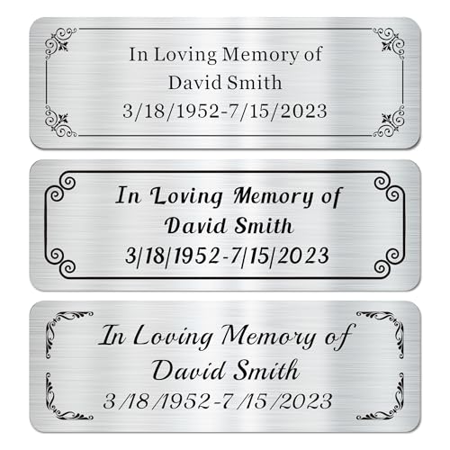 Image of Engraved Name Plates, 1 inch x 3 inch Personalized Name Plate, Trophy Plates Engraved, Brass Plaque, Custom Name Plate for Urn, Brass Name Plates with Adhesive Backing(Round Corner-Silver, 3x1 in)