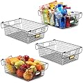 4 Pack [ XXXL Large ] STACKABLE Wire Baskets for Organizing - Pantry Storage and Organization Metal Bins for Produce, Food, Fruit - Kitchen Bathroom Closet Cabinet, Countertop, Under Sink Organizer