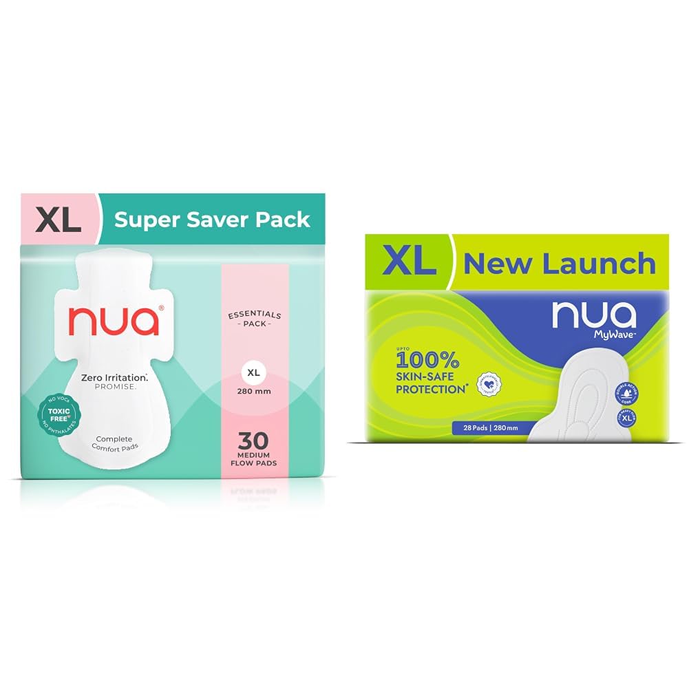 Nua Ultra Safe| 30 Medium Flow -XL | SUPER SAVER PACK | Leakproof & Toxic Free Sanitary Pad (Pack of 30) & MyWave XL Sanitary Pads for Women | Heavy Flow Period Pads | Super Soft, Rash-Free-image-26