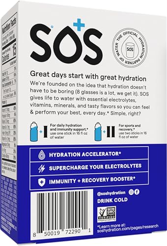 Image of SOS Hydration Electrolyte Powder Sticks | Low Sugar Rapid Hydration | Keto Friendly (8 Servings, Mixed Berry)