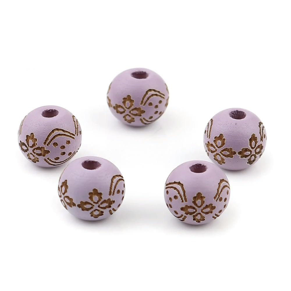 500 Uds. Cuentas espaciadoras Redondas de Madera con patrón de Flores, Cuentas de Madera Vintage para fabricación de Joyas, Pulseras de Cuentas DIY