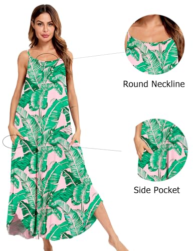Image of SWOMOG Women Long Nightgown Pajama Dress Soft Strap Nightdress Summer Sleeveless Nightshirt Lounge Dress with Pockets