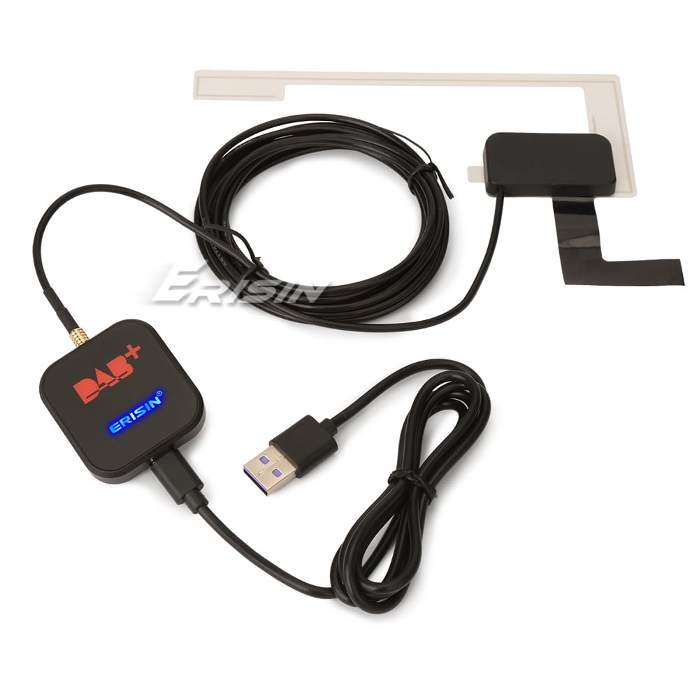 Erisin DAB Plus Ricevitore Radio Digitale Tuner Box con amplificatore MCX Antenna DAB per Android 8/9/10/11/12/13 o superiore autoradio Porta USB