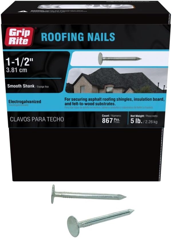 Grip-Rite 112EGRFG5 1-1/2-Inch Electro-Galvanized Roofing Nail, 5 Pounds
