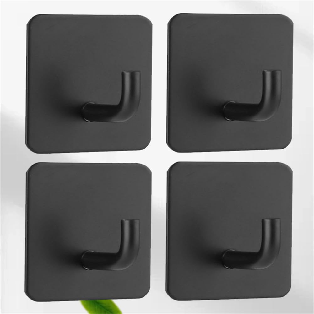 Lcanallyms Black D Wall Hooks, Coat Hook Bathroom Hooks 4Pcs Stainless Steel Self Adhesive Black Towel Heavy Duty Wall, E(Black D)