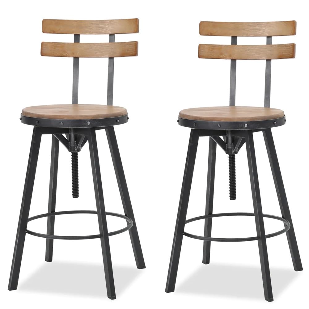APRODZ Home Solid Wood, Metal and Wood Smooth Back Bar Stool and Natural + Black Powdercoated Finish 2 of Set-image-43