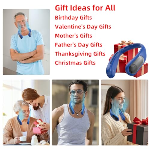 Image of Portable Neck Fan, Personal Wearable Bladeless Fan for Outdoor Indoor, LED Display, 360 Cooling, 4-Speeds, 6000mAh USB Rechargeable, Birthday Gifts for Men Women Dad Mom (Navy)
