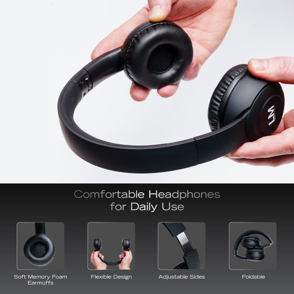 Louise & Mann Casque Bluetooth sans Fil, Écouteurs Bluetooth sans Fil, Casque Audio Pliable avec Microphone Intégré, Stéréo Hi-FI, Léger pour iPhone/iPad/Samsung/PC (Noir)