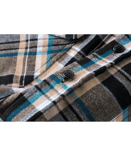 Ceoutdoor Men's Hooded Flannel Long Sleeve Shirt Casual Flannel Shacket with Pocket Thin Flannel Shirt for MenBlack Teal Blue Plaid, XL - image 5
