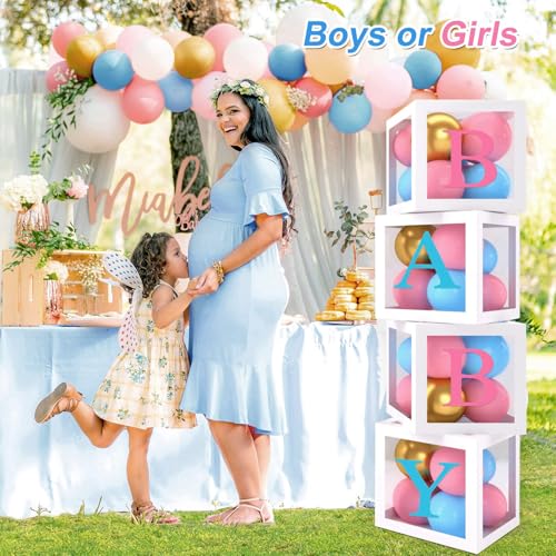 Image of Baby Gender Reveal Party Decorations - Pink Blue Balloon Arch Garland Kits With 4pcs Balloon Boxes, Backdrop and Tablecloths for Baby Shower, Boy or Girl Gender Reveal Party Ideas Supplies