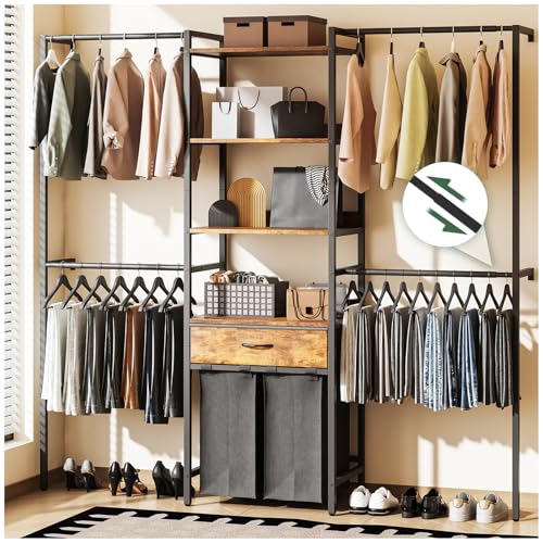 Listado de Closet de Madera Coppel comprados en linea. 42 Simple Wisdom Perchero Para Ropa,Closet Armables Para Ropa,Closet de Madera,Brazos Colgantes Retráctiles180-280CM,Con Estante de Almacenamiento 4 Capas, Cajón Tela,Bolsa Para...