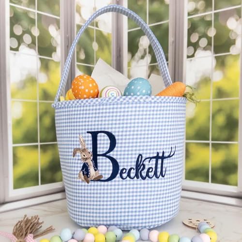 Personalized Easter Basket With Name | Bunny Baskets for Kids | Custom Easter Basket for Toddler Boys & Girls | Easter Bunny Bucket | New Baby Gift Holiday Gifts (Personalized Rabbit Basket)