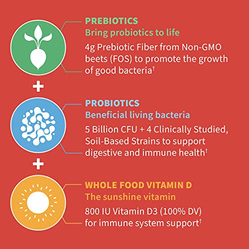 Image of Garden of Life Dr Formulated 5 Billion CFU Prebiotic Fiber, Probiotic and Vitamin D3 for Kids Digestive & Immune Health - Gluten Free,Non GMO,No Added Sugars, Strawberry Flavor,60 Gummies,(Pack of 2)