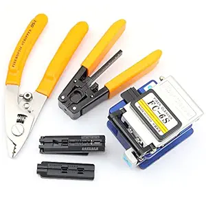 FTTH optical fiber tool kit with 36000 cutter FC-6S and optical fiber drop cable optical fiber stripper CFS-3 stainless steel Adjustable openin three-port hole optical fiber cold connection (5 in 1)