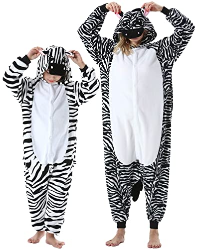 DarkCom Animal Onesie para crianças e adultos, carnaval roupa de dormir para crianças e pais, cosplay Halloween disfarce Natal pijama, Zebra
