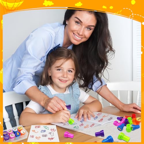 Kinder Stempel Set mit 12 Fahrzeuge - Bagger, Liebe, Ozean, Dinosaurier, Tiere für Kindergeburtstag Gastgeschenke und Klassenzimmer Belohnungen