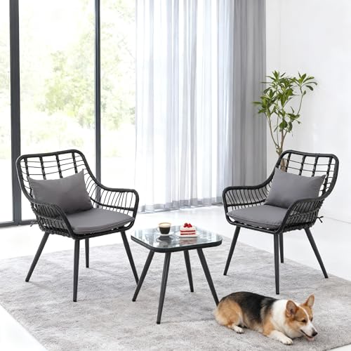 OC Orange-Casual Bistro-Set, Gartenmöbel-Set aus handgewebten Rattan,...