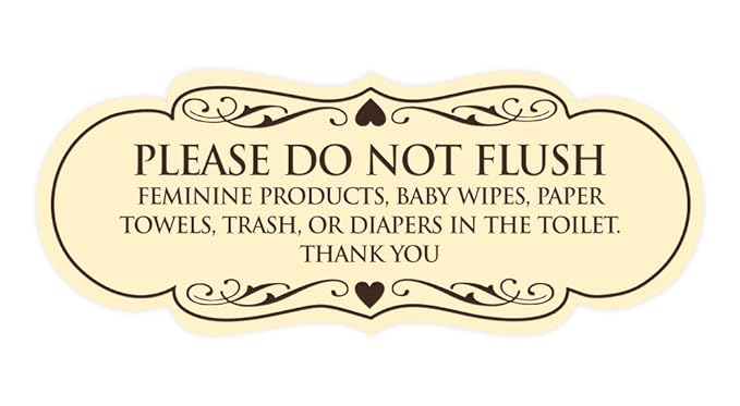 Signs ByLITA Designer Please Do Not Flush Etiqutte Sign(Ivory/Dark Brown) - Small