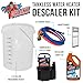 DrainX Tankless Water Heater Flushing Kit Includes Submersible Pump, Hoses, Liquid Descaler Solution, and Measuring Bucket