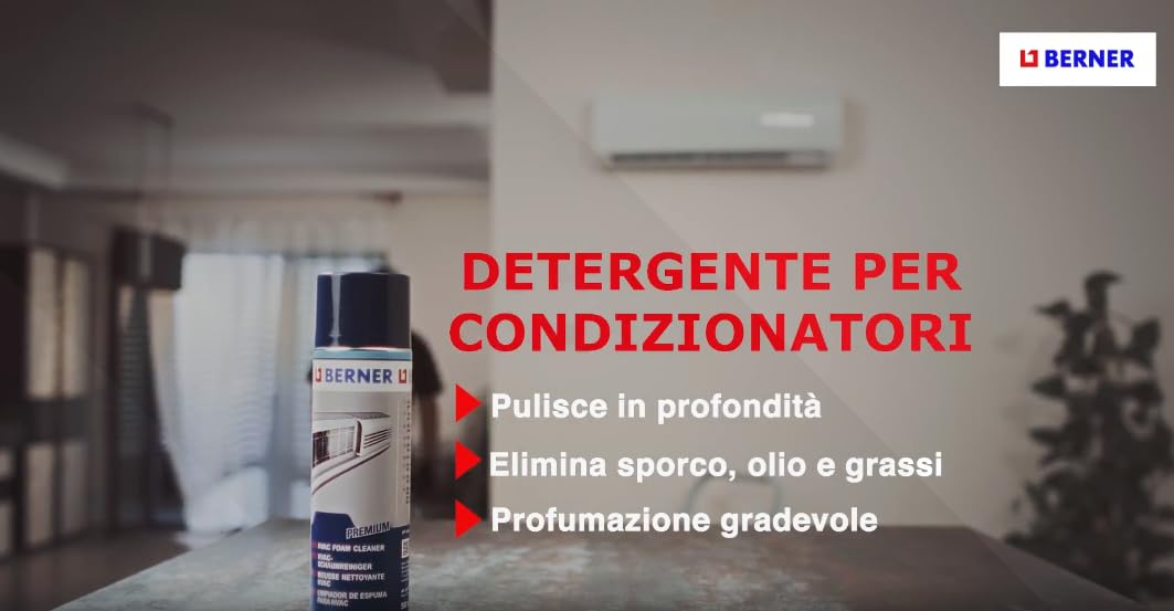 Berner – Spray Condizionatore Igienizzante 500ml | Igienizzante Climatizzatore in Schiuma Attiva | Pulizia e Sanificazione Profonda per Condizionatori Split e Unità Domestiche