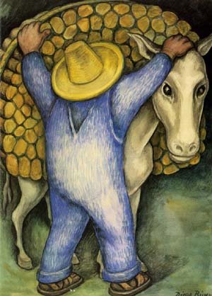Peinture à l'huile Diego Rivera : une reproduction haut de gamme Man Loading Donkey 1938