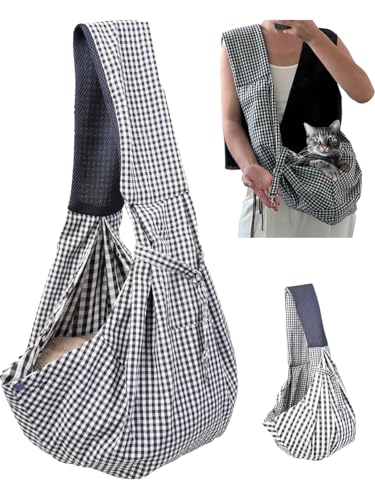 Freemos リバーシブル 犬猫兼用スリングキャリア|小型犬猫用ハンズフリー抱っこバッグ|収納ポケット付|旅行用安全ハーネス対応|最大12kgまで