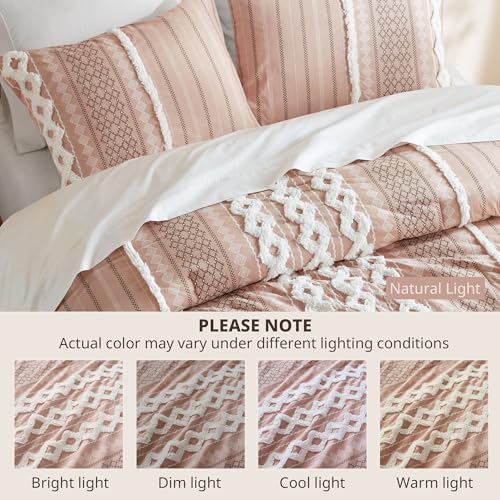Image of INK+IVY Comforter for King Size Bed, Chenille Tufted, Breathable Cotton Comforter Set King, All Season Modern Boho Comforter with Farmhouse Bedding Flare, 2 Matching Shams, King Blush 3 Piece