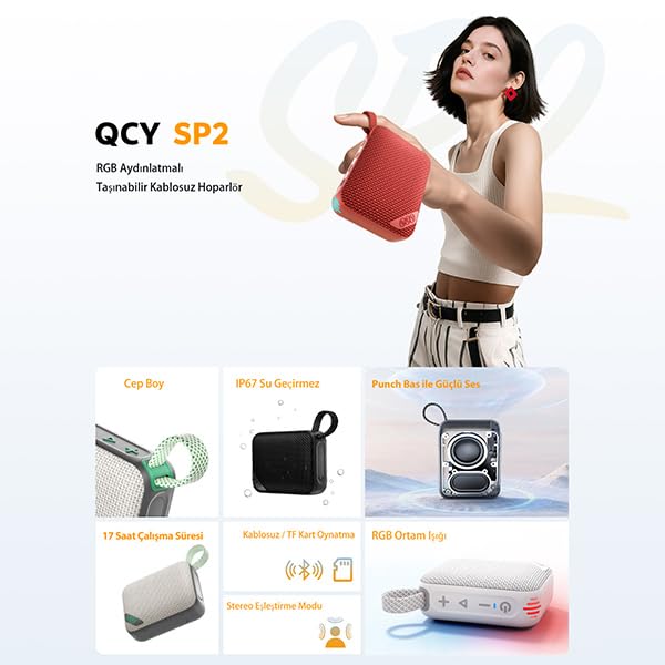 Front view of QCY SP2 Portable Bluetooth Speaker