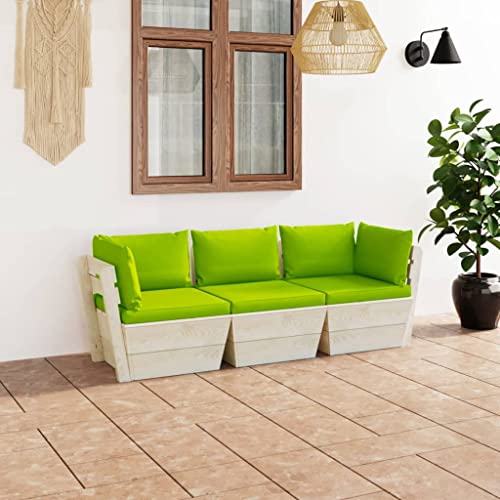 Vetnasa Sofá de palets de jardín 3 plazas con Cojines Madera de Abeto Mobiliario, Muebles de jardín, Conjuntos de jardín Verde 64 KG