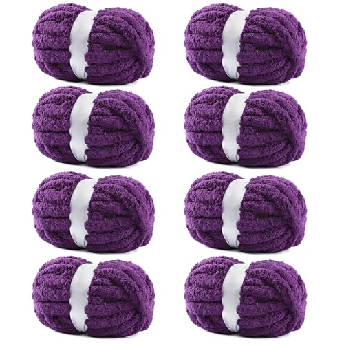 Image of 8 Pack Chunky Yarn for Hand Knitting - #10 Super Bulky Chenille Yarn, Fluffy Jumbo for Thick Hand-Knit Blankets, Scarves 25 Yds 7.94 Oz Each Skein (8, Violet)