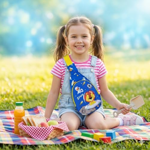 Image of Kids Small Cartoon Design Sling Crossbody Shoulder Bag for Boys & Girls, School Travel & Casual Backpack with Adjustable Strap for Children & Toddlers