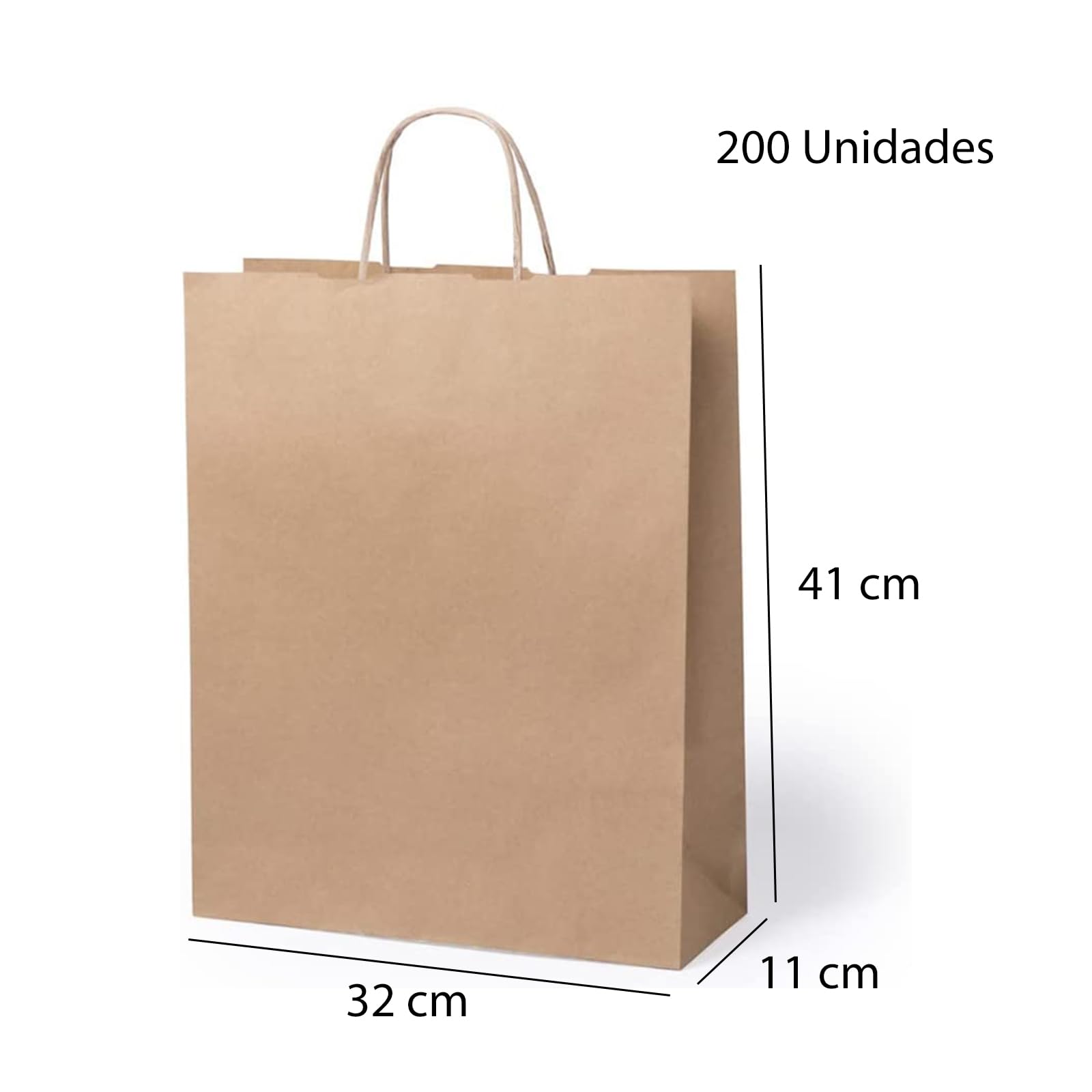Bolsas para regalos, bolsas de papel kraft con asas, bolsas para regalar en diferentes tamaños, bolsas de papel para tiendas y comercios (32 x 41 x 11 cm, 200 Bolsas)