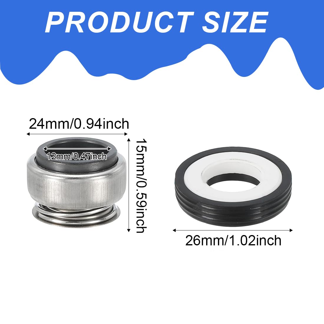 Sello mecánico bomba de agua 12 mm 24 x 15 x 12 mm para Piscina Spa