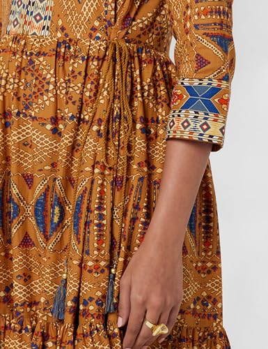 Image of BIBA Women Casual Dress Ankle Length Cotton Tiered Dress